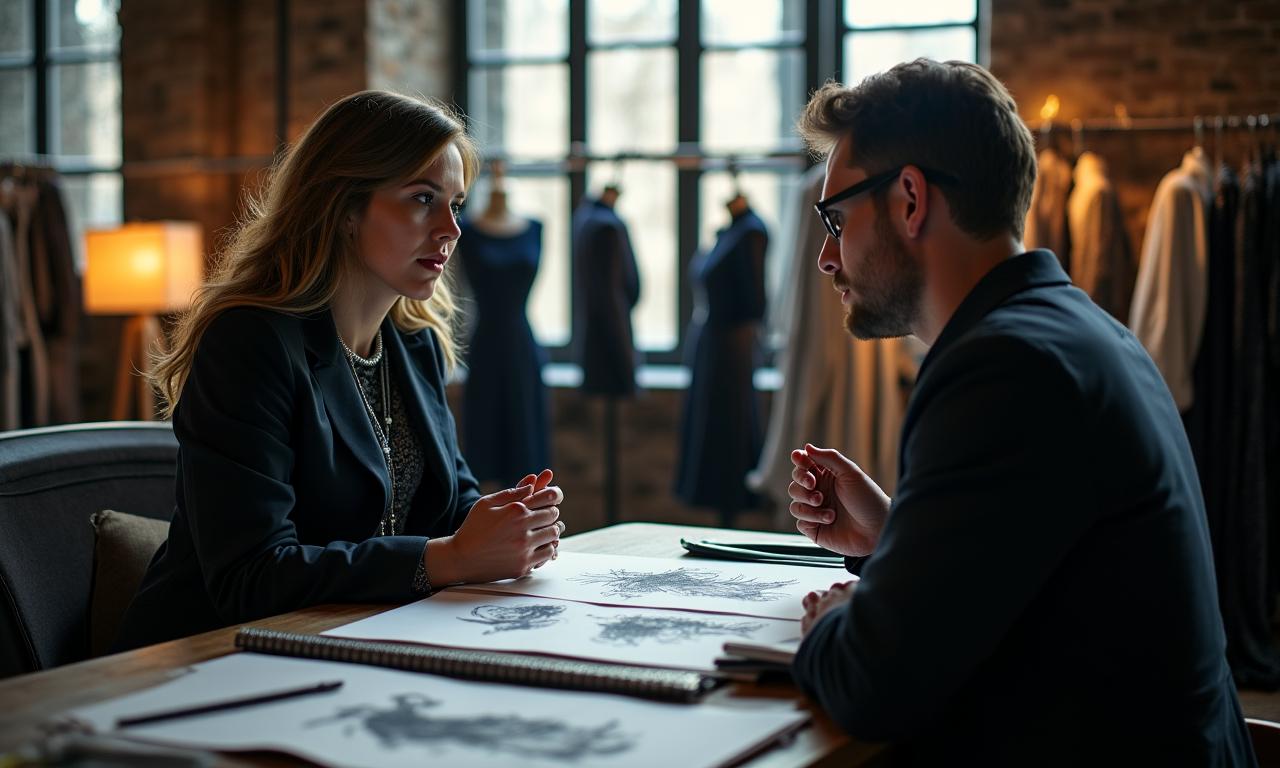 A deep conversation between a designer and a client in a luxury studio setting